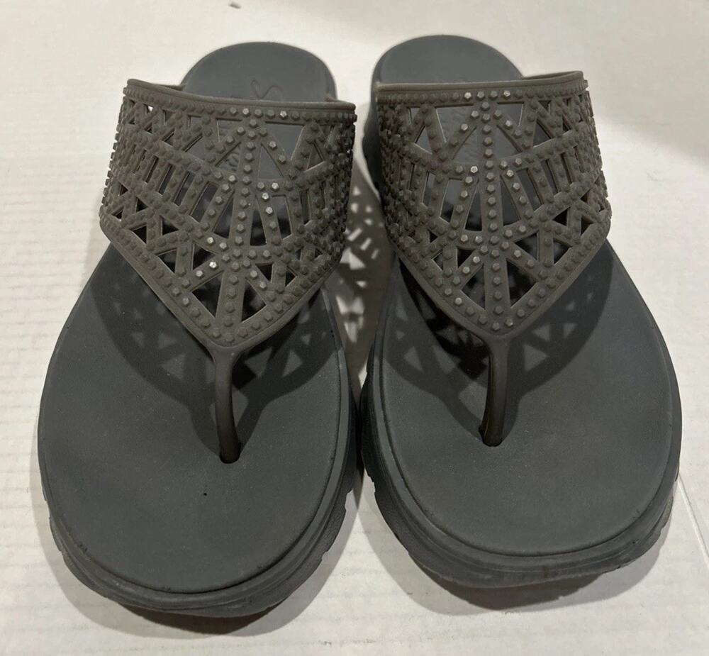 READ Skechers Foamies Footsteps Thong Sandals 111096 Womens Gray Size 7 EUC